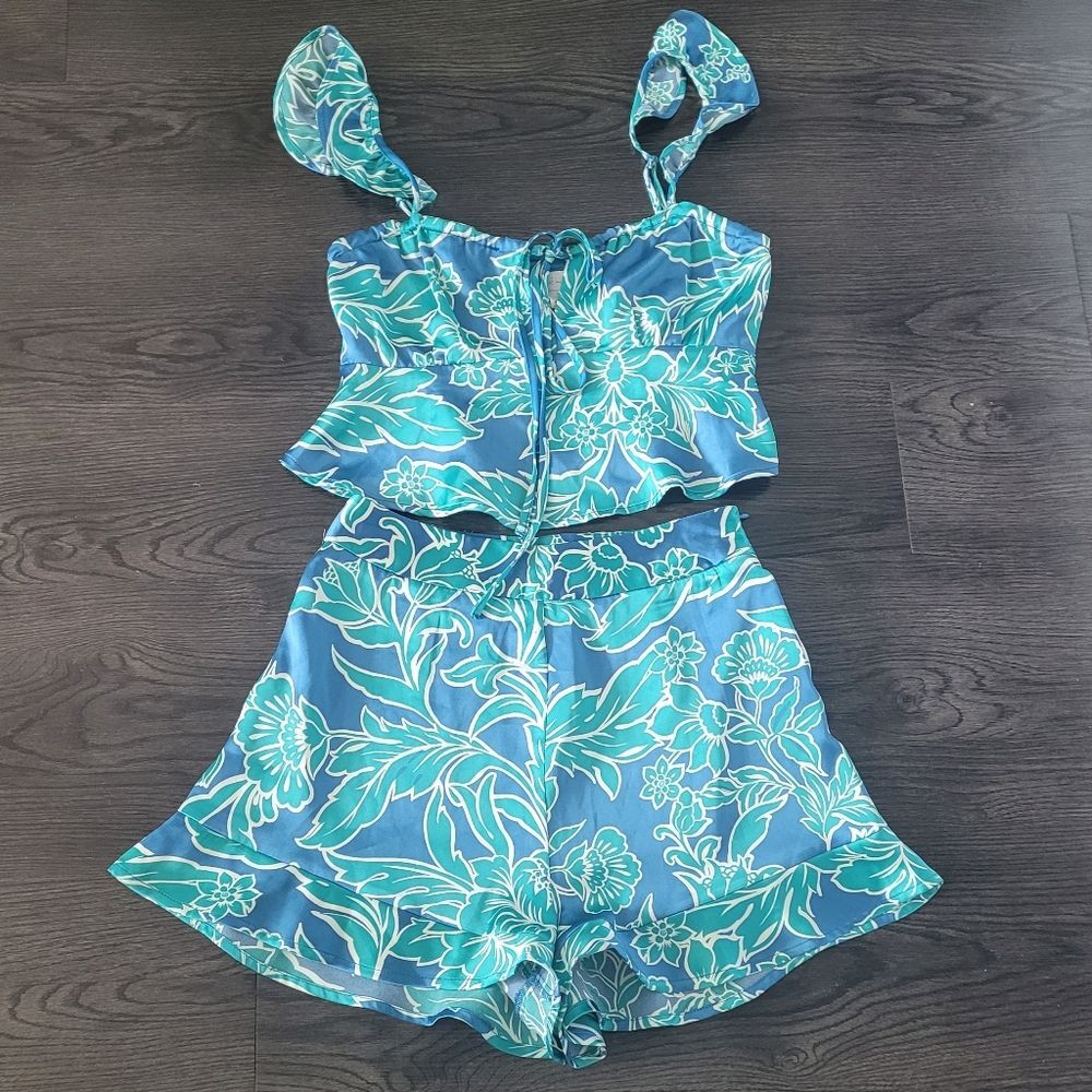 House Of Harlow 1960 Floral Blue Top & Bottoms Set Women's Small Bohemian Resort